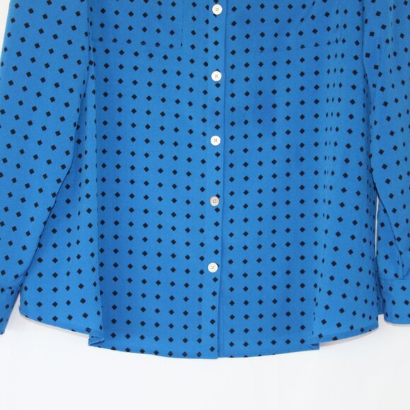 CROFT & BARROW WOMEN DIAMOND CHECK LONG SLEEVE BUTTON BLOUSE TOP SZ L ROYAL BLUE - Picture 4 of 16